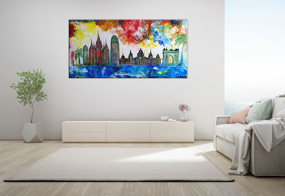 Barcelona abstrakt gemalt Torre Glories Triumphbogen Montjuïc Malerei Gemälde Acryl Bild
