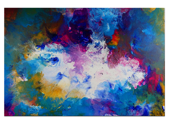 Weiße Taube abstraktes Wandbild rosa blau 