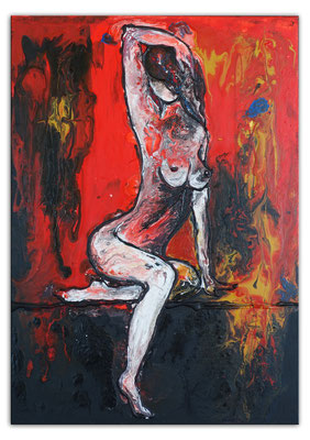 Posing erotische Malerei Fluid Painting Erotik Bild Nackte Frau rot