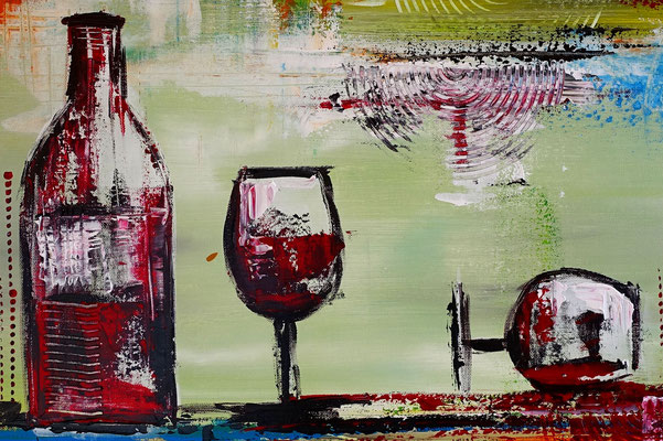 Rotwein Flasche Weingläser Wein abstraktes Gemälde Acrylbild Malerei Kunstbild