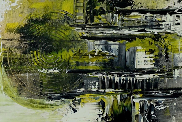 Infinion Abstrakte Malerei Wandbild Kunstbild Gelb grau 50x100