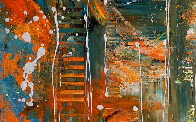Wallstreet abstrakte Malerei Original Acrylgemälde Acrylbild orange cyan 100x50