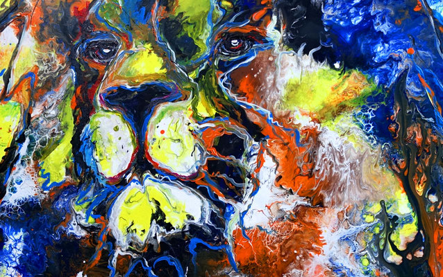 Simba Löwen Wandbild handgemalt Tier Malerei Tierbilder Original Acryl