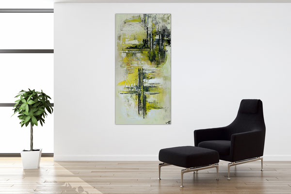 Infinion Abstrakte Malerei Wandbild Kunstbild grau 50x100 hochkant
