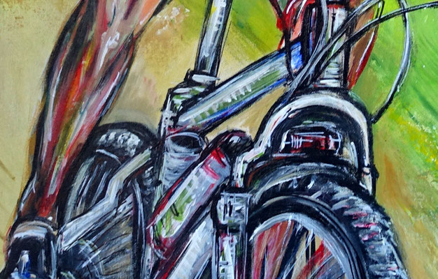 Mountainbiker Downhill handgemaltes Wandbild Gemälde Unikat Kunstbild 60x120 