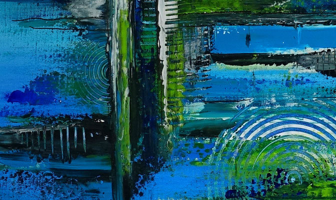 Meeresgrund abstraktes Leinwandbild blau grün handgemalt Original 