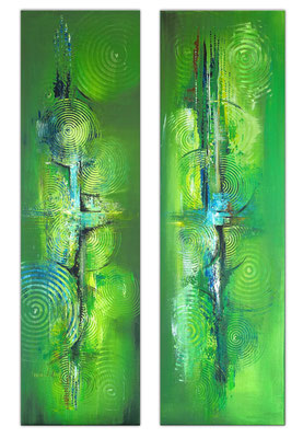 Küchenbilder grün abstraktes Acrylgemälde zweiteilig hochformat 5+6 k2
