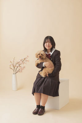 犬と家族の写真撮影