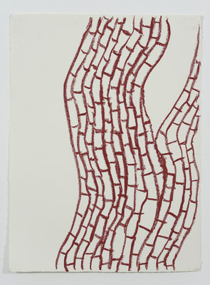 Rote Mauern 2, Ölkreide auf Aquarellpapier, 76 x 56 cm