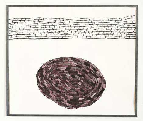 „Stein auf dem Herzen“, Tusche und Aquarell auf Aquarellpapier, Metallrahmen, 114 x 133 cm
