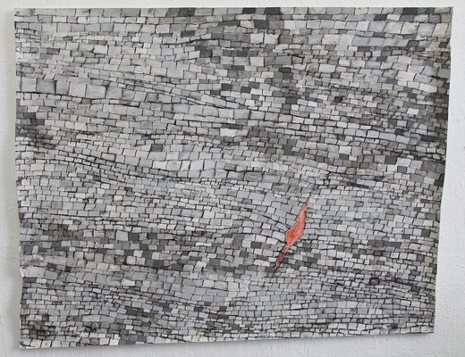 Backsteinwunde, Tusche, Aquarell, Gouache auf Papier, 150 x 196 cm