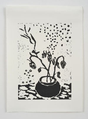 Vase, Linolschnitt auf Büttenpapier, 42 x 30 cm, 2018