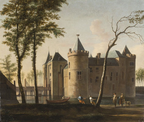 Het Muiderslot vanuit het noordoosten Gerrit Berckheyde 1653 -1698 (actief) olieverf op doek, 52 x 62 cm Collectie Rijksmuseum Muiderslot, Muiden, C2016-001