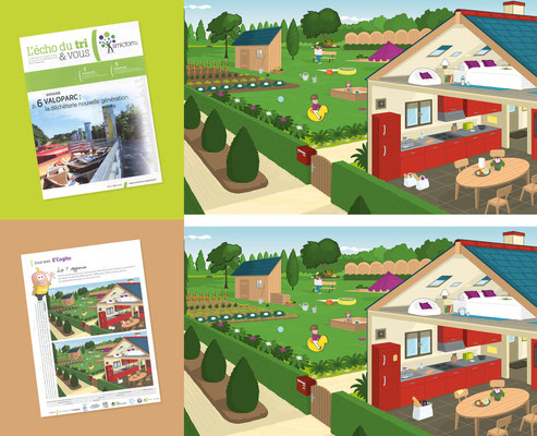 Conception illustrations, magazine trimestrielle "L'écho du tri" Smictom (Vitré).