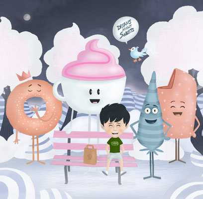 Illustration jeunesse "Dreams about sweets".