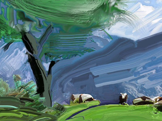 Kühe auf Bergwiese -digital