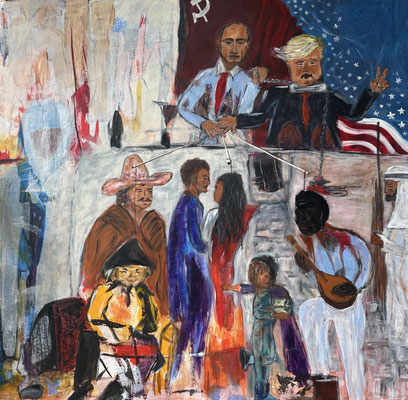 ARTwork: Stefanie Dorner (AT) - Titel: Welt Marionettenspieler | Acryl auf Leinwand: 100x100cm | 600,00€