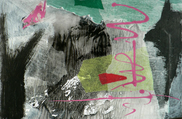 ARTwork: Evelyn Marschall-Gebhard (DE) - Titel: Geschichtete Landschaft (grün) | Mischtechnik, Collage auf Holz - Schattenfuge: 30x20cm | 300,00€