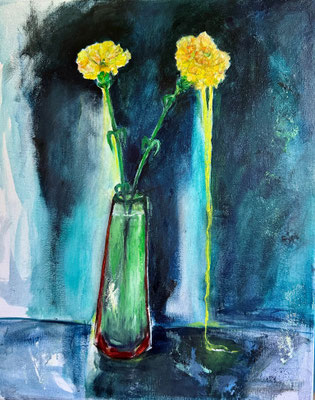ARTwork: Rosa Andrea Martin (AT) - Titel: Vase mit zwei Nelken | Ölfarbe auf Leinwand: 40x50cm | 580,00€