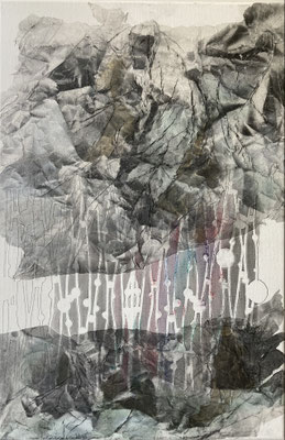 ARTwork: Elke Hubmann-Kniely (AT) - Titel: das hier (703) | Graphit, Chinapapier, Pastell, Kaffee, Kohle auf Leinwand: 40x60cm | 650,00€