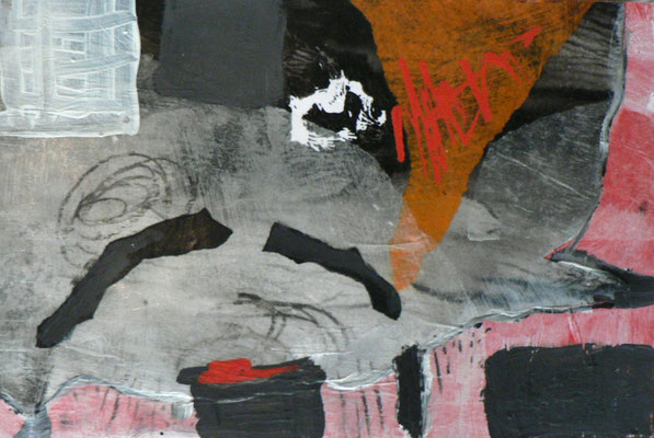 ARTwork: Evelyn Marschall-Gebhard (DE) - Titel: Geschichtete Landschaft (rot) | Mischtechnik, Collage auf Holz - Schattenfuge: 30x20cm | 300,00€
