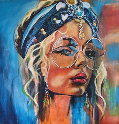 ARTwork: Melitta Ratz (AT) - Titel: Hippie Frau | Acryl auf Leinwand: 100x100cm | 1.150,00€