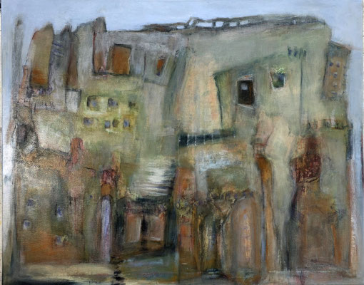 ARTwork: Rosemie Becker (DE) | SELECTed . 24 - Titel: StadtBild 2.3 - Menschen in der Stadt | Acryl, Kohle, Kreide auf Leinwand - 80x100cm | Preis: 1.900,00€