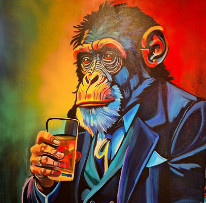 ARTwork: Marcell Dergecz (AT) | SELECTed . 24 - Schimpanse mit Whiskey - 100x100cm, SOLD!