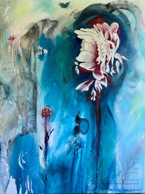 ARTwork: Rosa Andrea Martin (AT) - Titel: In my Dream | Collage, Acryl und Ölfarbe auf Leinwand: 60x80cm | 680,00€