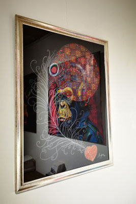 ARTwork: MAYRA (DE) | ohne Titel - Preis: 2.450,00€ ||| Marcell Dergecz (AT) | DJ Affe (Refelktion) - 100x100cm, Preis: 1.300,00€