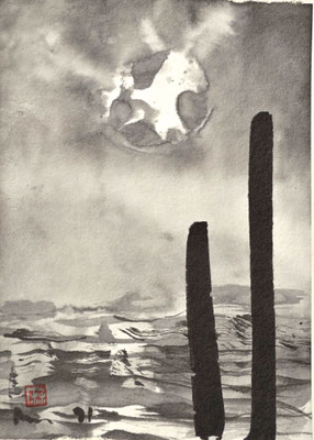 Meer und Dalben/Sumi-e/1991/10,5x15,0cm/ID: M61-0127