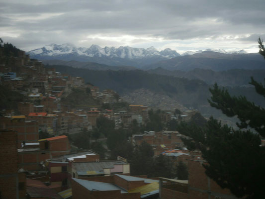 Im Hintergrund die Kordillera Real (königlicher Gebirgszug, wohl wie so viele Sachen hier von den Spaniern benannt - so schade), wozu auch der Illimani gehört.