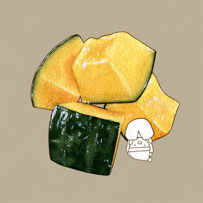 『南瓜の煮物』FOODS AND AN ELF、オリジナル、透明水彩、2017