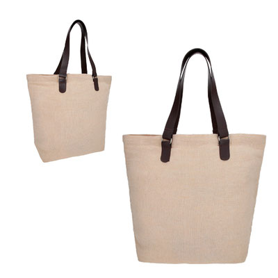 Código BL 126 CORFU Bolsa con asas de curpiel. Material: Curpiel / Yute. Medidas Alto: 35.5 cm. Ancho: 41.0 cm.
