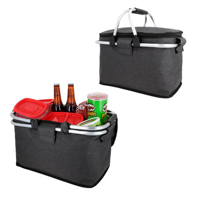 Código LON 018 PICNIC Canasta de picnic plegable con interior térmico. Cuenta con un borde y asas de aluminio para mayor refuerzo y sujeción. Material: Poliéster. Medidas del producto Alto: 24.5 cm. Ancho: 39.0 cm. Fuelle: 17.5 cm.