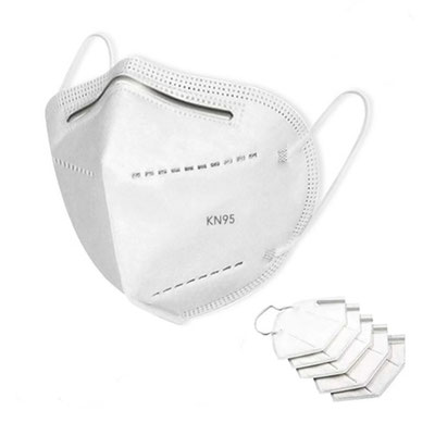 Código KN95 Cubre bocas KN 95 de 5 capas con tira de sujeción de metal flexible certificación CE, FDA. Material: 100% Polipropileno. Medidas 12.5 x 15 cm
