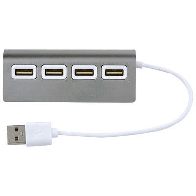 Código CONCENTRADOR DE PUERTOS USB NEWPORT (Concentrador con 4 puertos USB 2.0.)  Material: Aluminio / Plástico.  Tamaño: 9 x 3.8 cm.