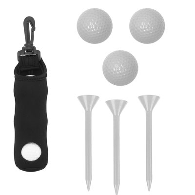 Código TL 004 WOODS Set de 3 pelotas de golf blancas, 3 tee´s y funda. Material: Plástico. Medidas del producto Alto: 22.0 cm. Ancho: 5.0 cm.