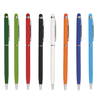 Código AL 5558R VERBEL. Bolígrafo metálico con acabado rubber y goma óptica touch screen. Material: Metal/Rubber. Medidas del producto Alto: 14.0 cm. Ancho: 0.8 cm.