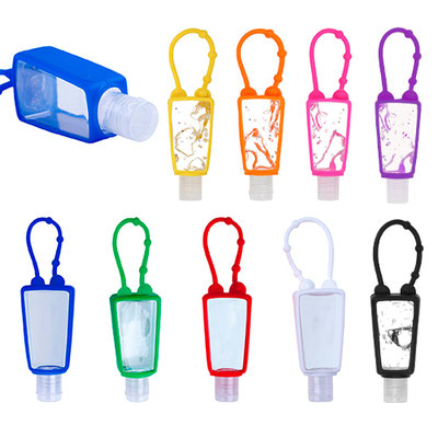 Código CP 05 BORA Gel antibacterial en botella con funda de silicón. Material: Plástico Capacidad: 30 ml. Medidas: 8 x 3.5 cm 