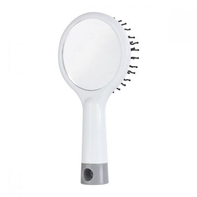 Código DAM 018 CEPILLO ZIVA  Cepillo anti-frizz, masajeador. Incluye espejo.  Material: Plástico.  Tamaño: 7.5 x 15 cm