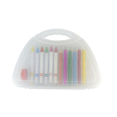 Código KIT INF 100   KIT ESCOLAR DRAWING (Incluye sacapuntas, 6 crayones y 6 colores.) Material: Plástico. Tamaño: 20 x 14.3 cm.