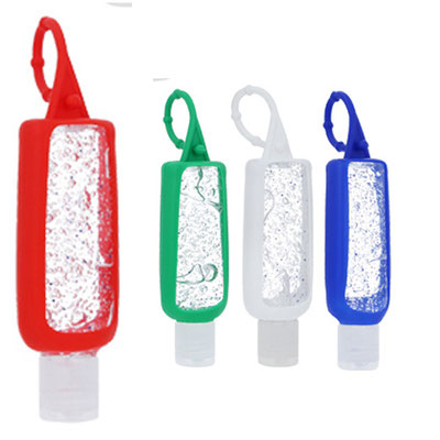 Código CP 021 TOLIX Gel antibacterial en botella de plástico con funda de silicón. Material: Plástico Capacidad: 75 ml. Medida: 12 x 5 cm 