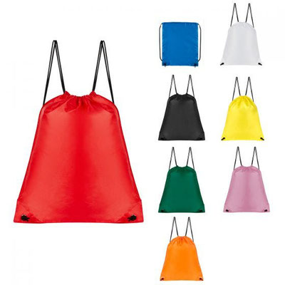 CÓDIGO SIN 227 Bolsa-mochila con tirantes de cordón y cerrado de jareta. Material Poliéster.  Medida 34 x 43 cm