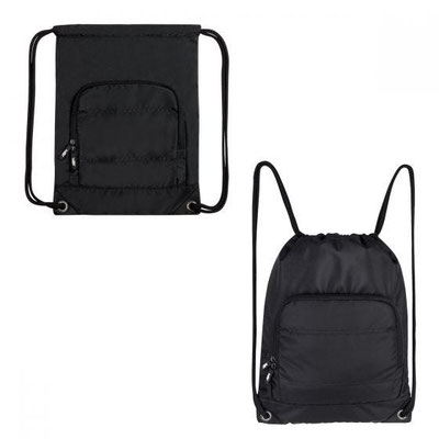 CÓDIGO SIN 231 Bolsa-mochila con tirante doble grueso y cerrado de jareta. Cuenta con 1 bolsa frontal con cierre. Material Poliéster Medida 32 x 42 cm