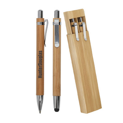 Código BP17056 MARSHALL Bolígrafo y lapicero de bambú. Incluye estuche. Material: Bambú. Medidas del producto Alto: 14.0 cm. Ancho: 1.0 cm.