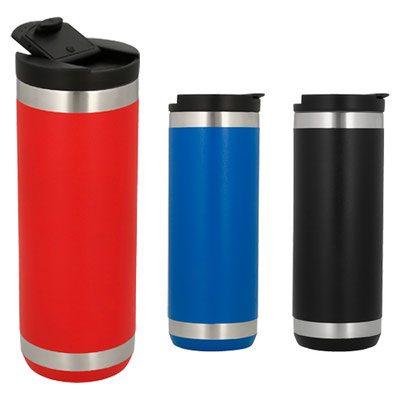 Código T 189 Termo de acero inoxidable de doble pared insulado al vacío con acabado rugoso tapa enroscable con cierre de seguridad. Material: Acero inoxidable / Plástico Capacidad: 500 ml.  Medidas del producto Alto: 20.0 cm. Ancho: 7.0 cm.
