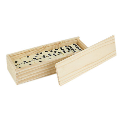 Código JM 045 -DOMINO KATAVI- Incluye caja de madera con 28 piezas.   Material: Estuche Madera / Fichas Plástico. Tamaño: 18 x 4 cm.
