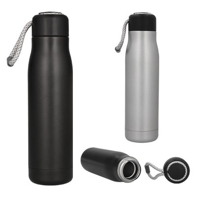 Código T 111 BUGATTI Termo con doble pared de acero inoxidable, con tapa enroscable plástica y correa de poliéster. Material: Acero Inoxidable Capacidad: 550 ml.  Medidas del producto Alto: 25.5 cm. Ancho: 6.5 cm.