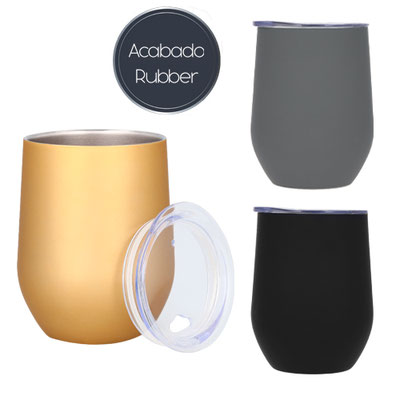 Código T 147 AIREN Termo con doble pared de acero inoxidable y acabado rubber. Incluye tapa transparente de cierre a presión. Material: Acero inoxidable / Plástico Capacidad: 300 ml.  Medidas del producto Alto: 12.0 cm. Ancho: 8.0 cm.